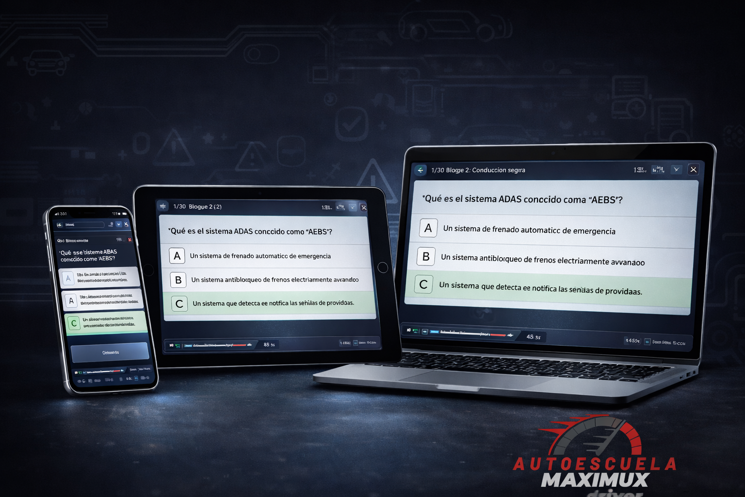 Curso teórico online en móvil tablet y portátil de Autoescuela Maximux Driver