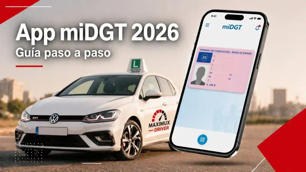 App miDGT 2026 con carnet de conducir digital y coche de Autoescuela Maximux Driver