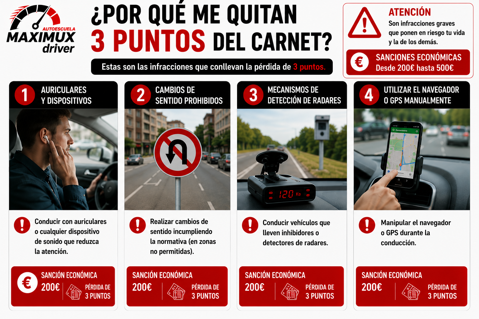 Por qué me quitan 3 puntos del carnet - Maximux Driver Infracciones que quitan 3 puntos del carnet DGT 2026