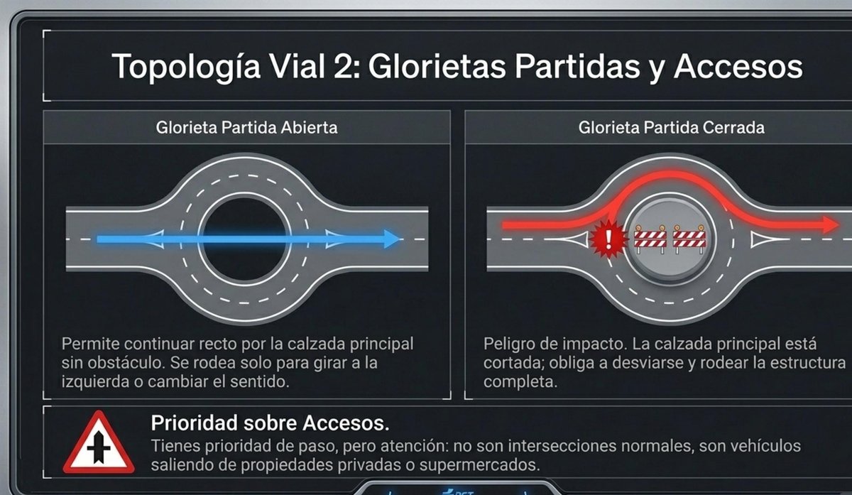 Glorietas partidas DGT 2026: glorieta partida abierta y cerrada con sus prioridades de paso